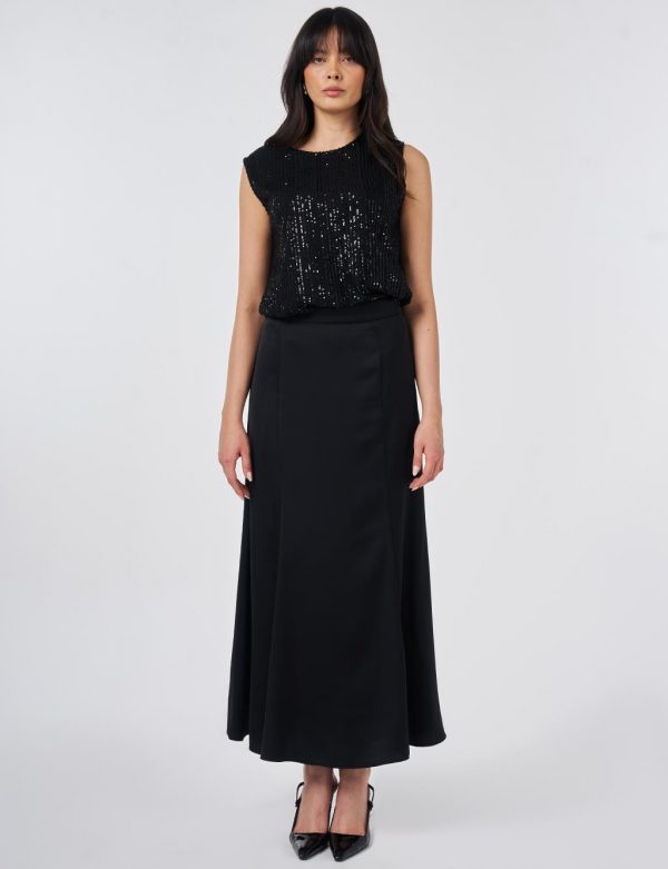 KAYRA Yüksek Bel Saten Evaze Etek 12048