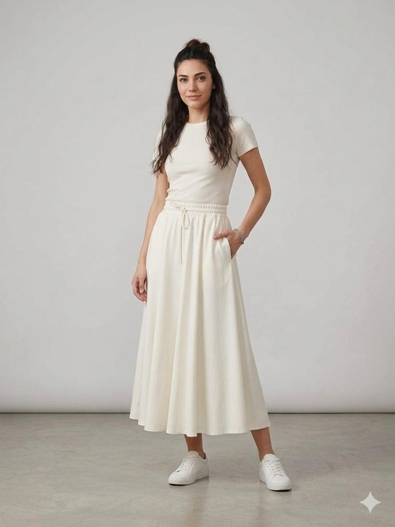 KAYRA Midi Boy Salaş Etek 12070 - EKRU