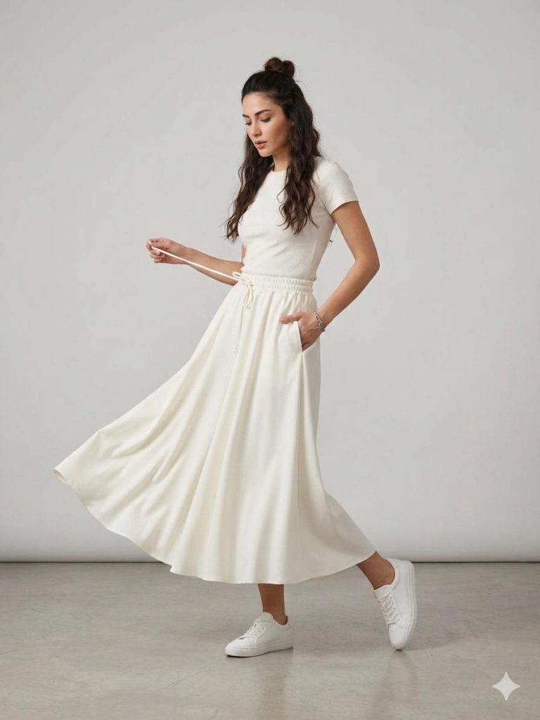 KAYRA Midi Boy Salaş Etek 12070 - EKRU