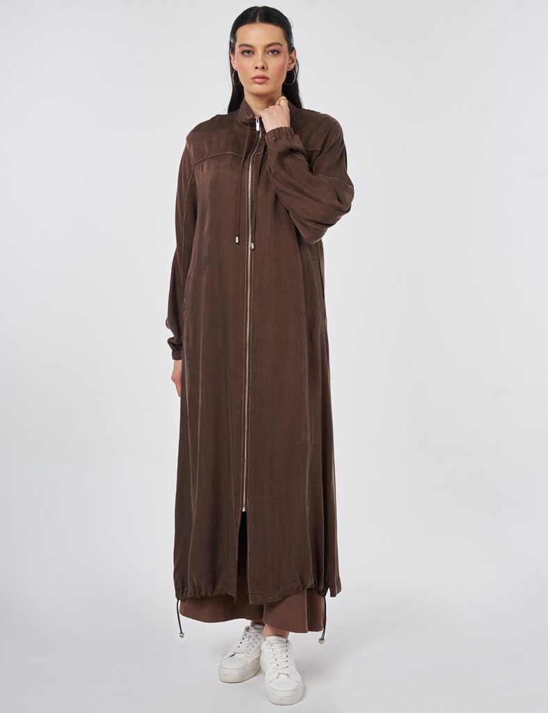 KAYRA Dik Yaka Giy-Çık Uzun Tunik 25022 - ÇİKOLATA
