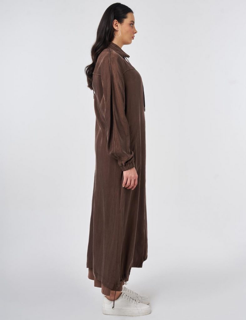 KAYRA Dik Yaka Giy-Çık Uzun Tunik 25022 - ÇİKOLATA