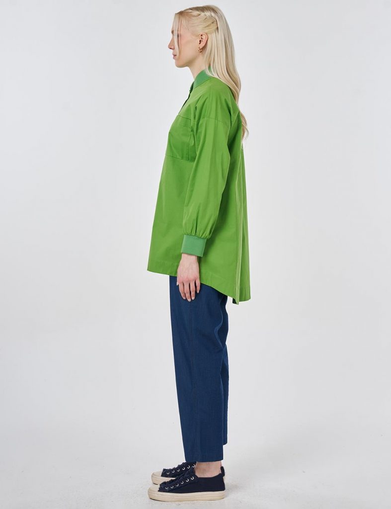 KAYRA Kolej Yaka İşleme Detaylı Pamuklu Bluz 71016 - FISTIK YEŞ