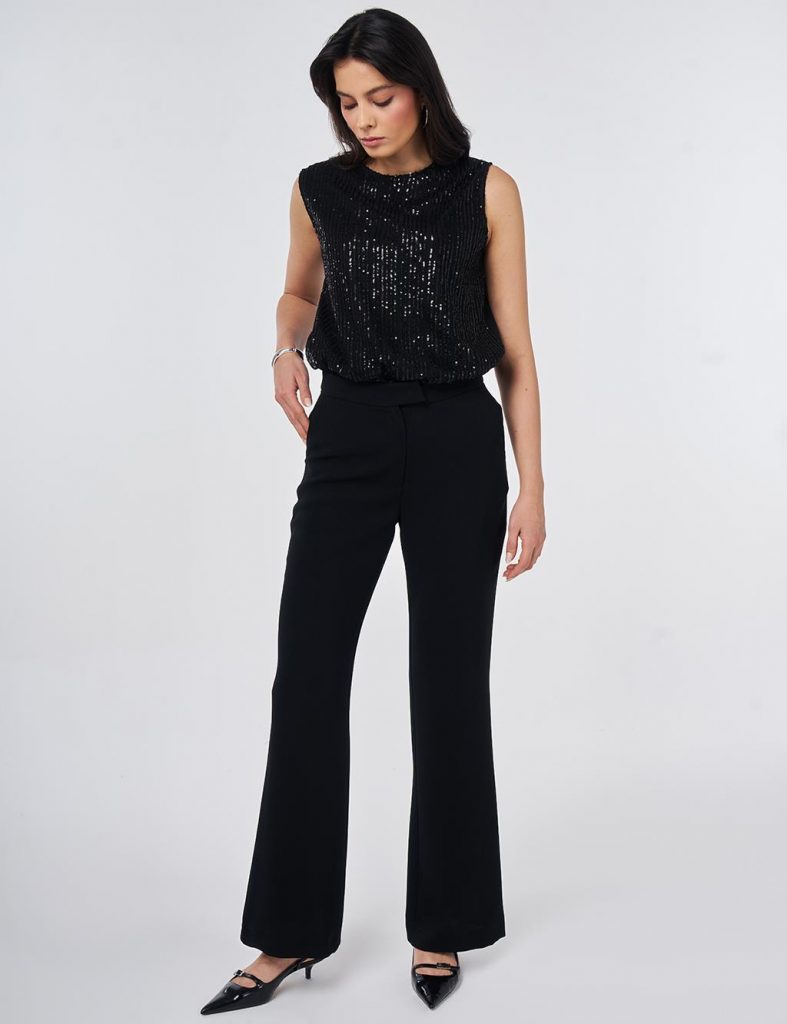 KAYRA Ütü İzli İspanyol Paça Pantolon 19084 - Siyah