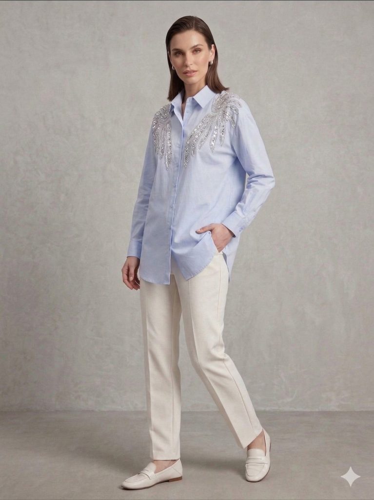 KAYRA Boncuk İşlemeli Tunik 21046 - MAVİ