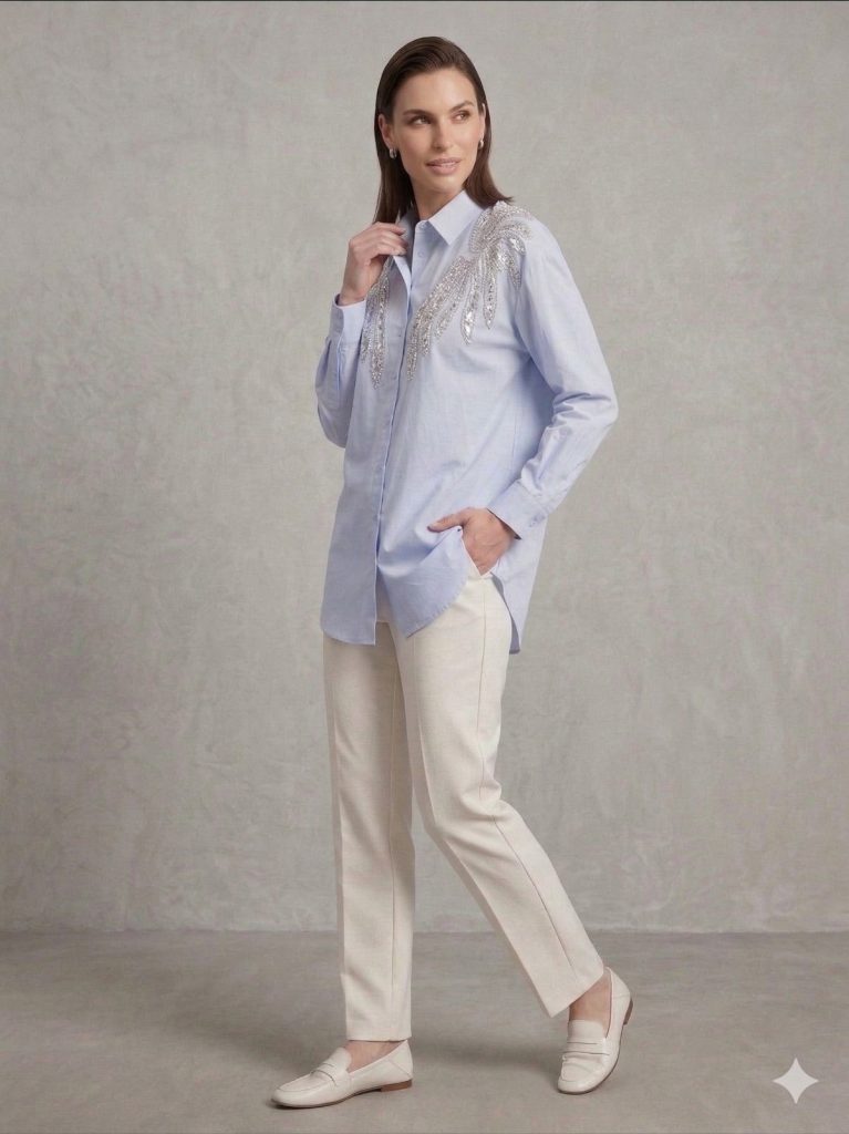 KAYRA Boncuk İşlemeli Tunik 21046 - MAVİ