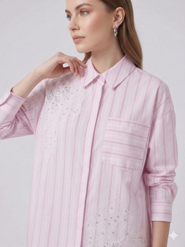 KAYRA Boncuk ve Çiçek İşlemeli Tunik 21123 - PUDRA