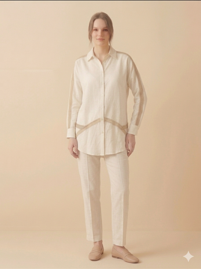 KAYRA Omuz ve Bel Dantel Detaylı Tunik 21129 - OPTİK BEYAZ