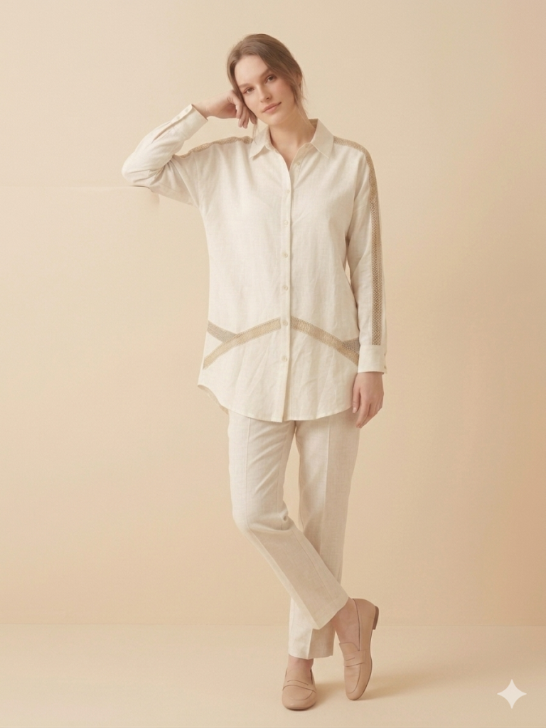 KAYRA Omuz ve Bel Dantel Detaylı Tunik 21129 - OPTİK BEYAZ