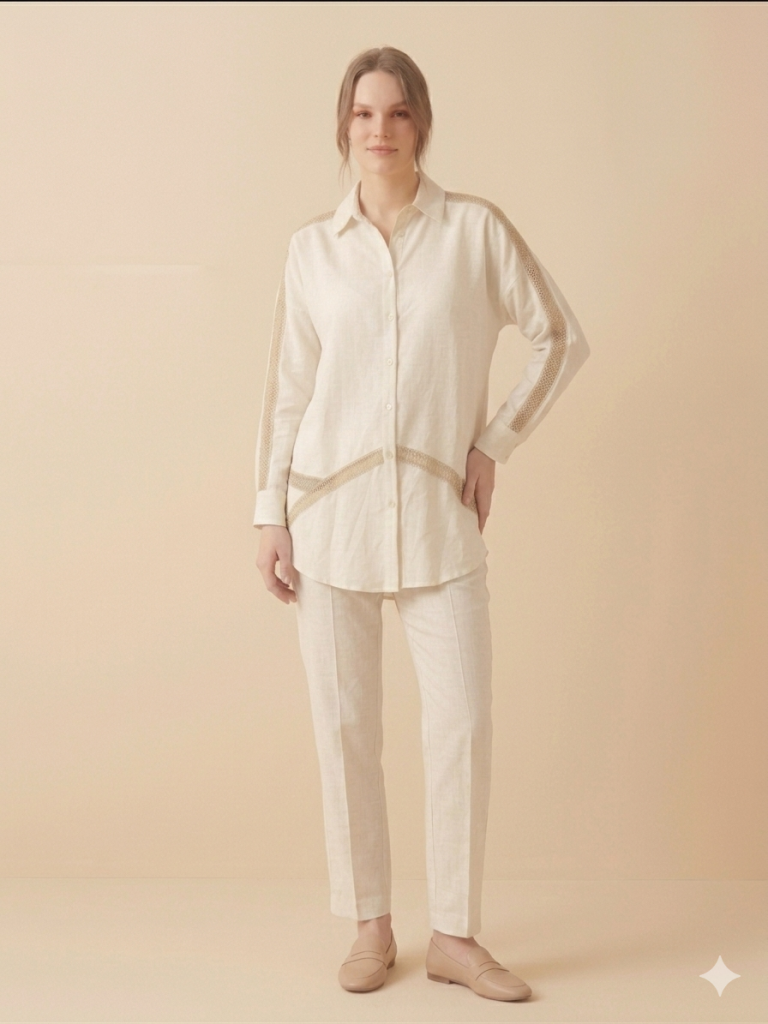 KAYRA Omuz ve Bel Dantel Detaylı Tunik 21129 - OPTİK BEYAZ