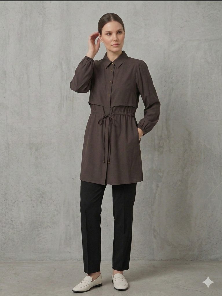 KAYRA Beli Bağcıklı Kolları Lastikli Tunik 21170