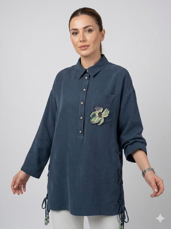 KAYRA Kendinden İşlemeli Çiçek Detaylı Tunik  81050