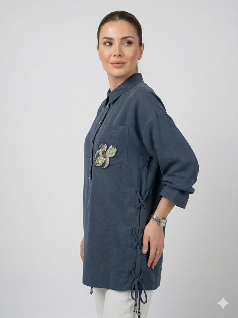 KAYRA Kendinden İşlemeli Çiçek Detaylı Tunik  81050