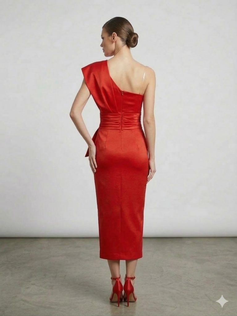 LACRİMA Kurdele Detaylı Abiye Elbise  1001 - mercan