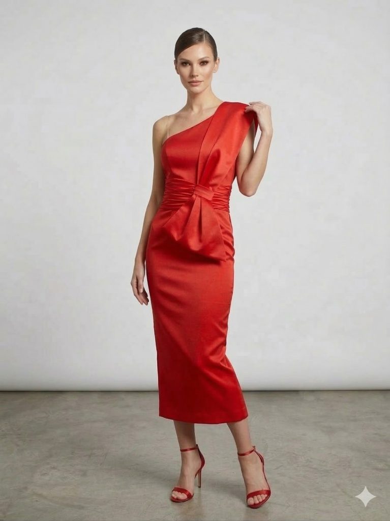 LACRİMA Kurdele Detaylı Abiye Elbise  1001 - mercan