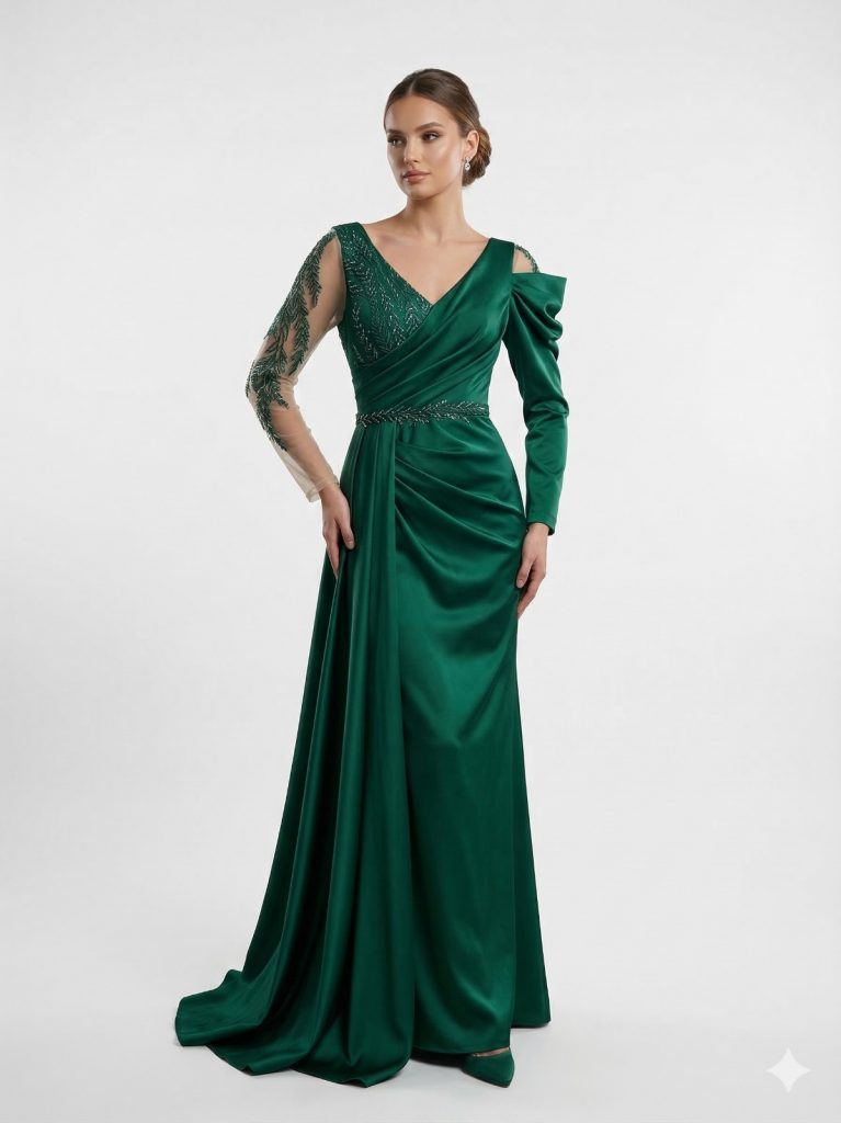 LACRİMA Kendinden Taş İşlemeli Abiye Elbise 7782