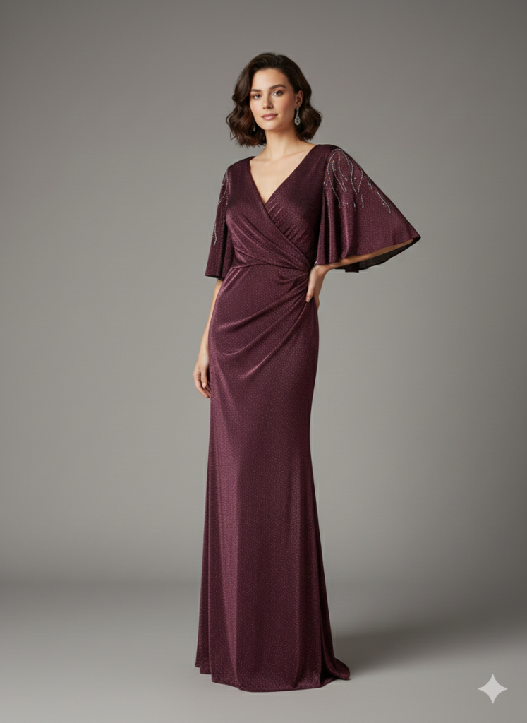 LACRİMA Yarım Kol Parlak Kumaş Abiye 8200 B.B