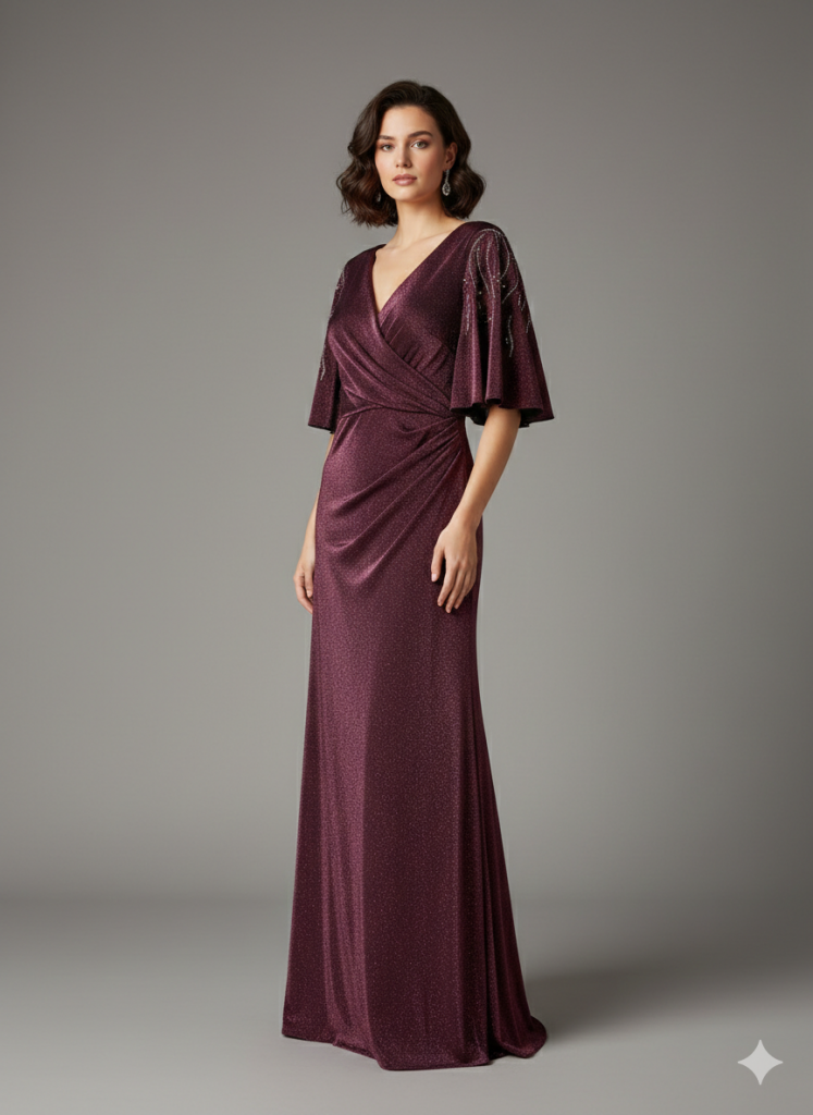 LACRİMA Yarım Kol Parlak Kumaş Abiye 8200 B.B