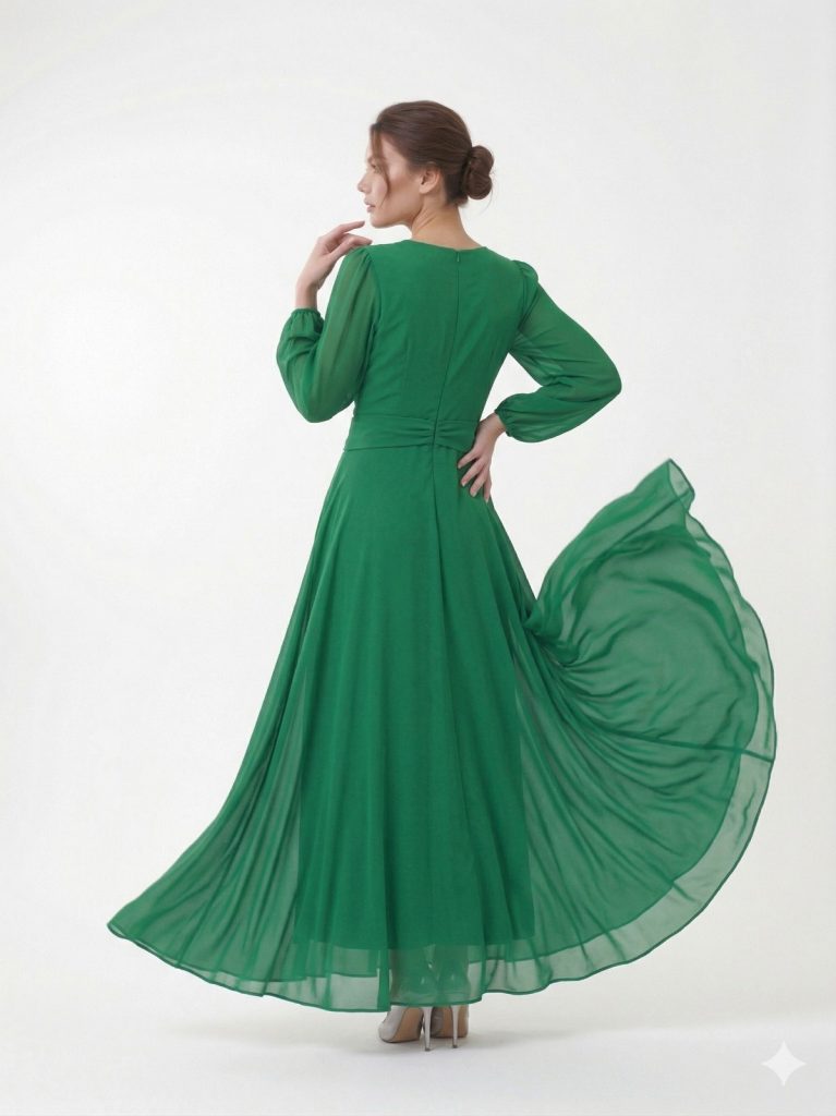 LENDY Kemer Detaylı Abiye Elbise 50579 - ZÜMRÜT