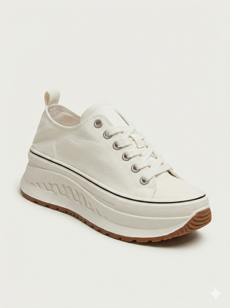 LUFİAN Kalın Taban Bağcıklı Sneaker 121230092 - Beyaz