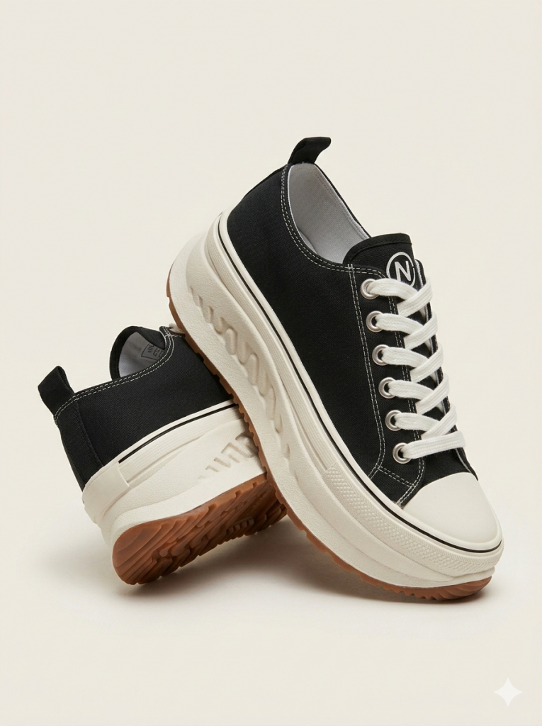 LUFİAN Kalın Taban Bağcıklı Sneaker 121230092 - Siyah