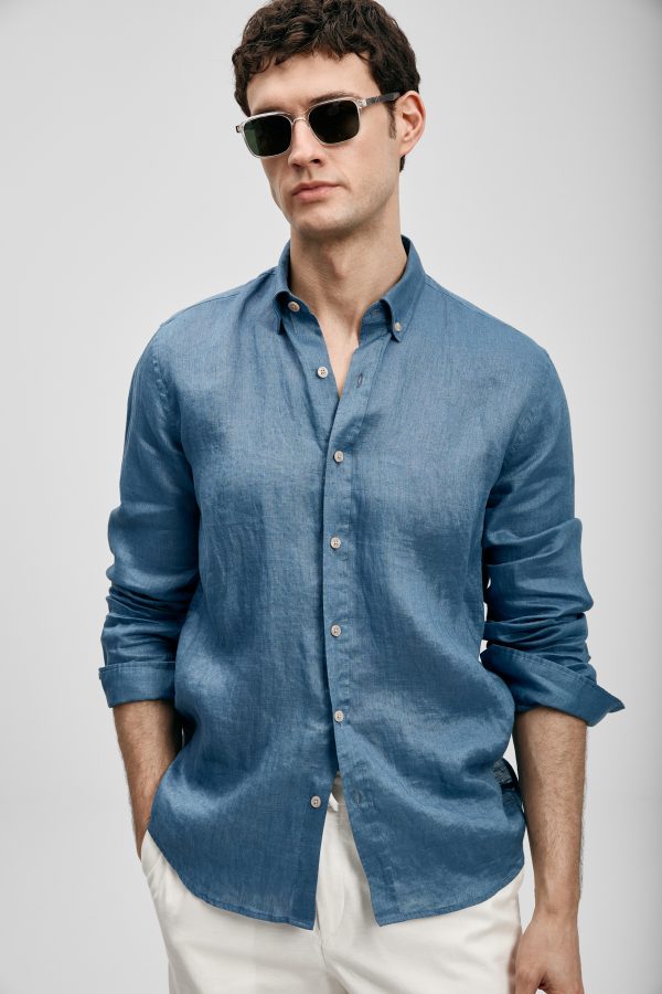LUFİAN Erkek Rahat Kesim Keten Gömlek 111010654