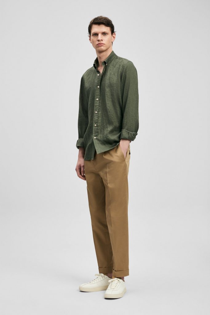 LUFİAN Erkek Rahat Kesim Keten Gömlek 111010654 - HAKİ