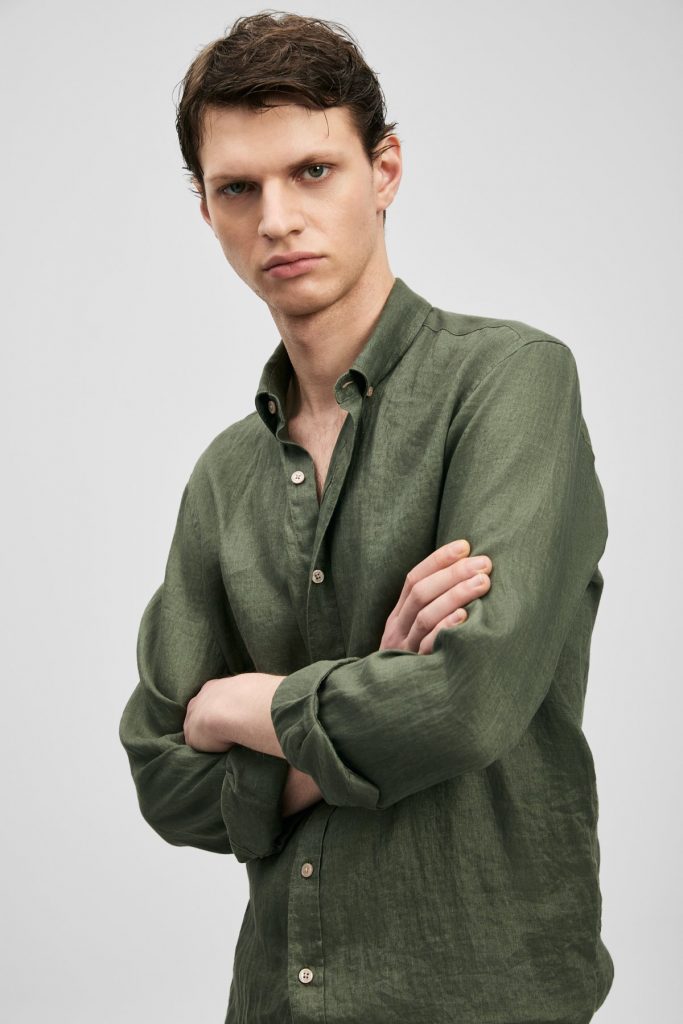 LUFİAN Erkek Rahat Kesim Keten Gömlek 111010654 - HAKİ