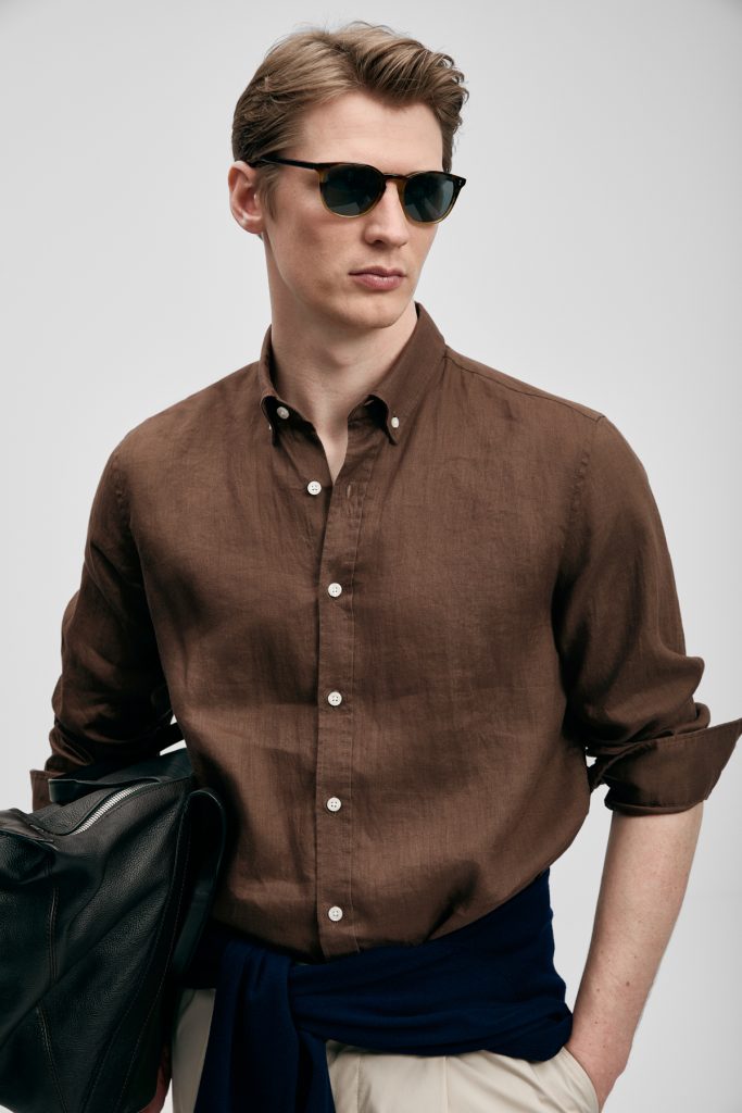 LUFİAN Erkek Rahat Kesim Keten Gömlek 111010654 - K.KAHVE