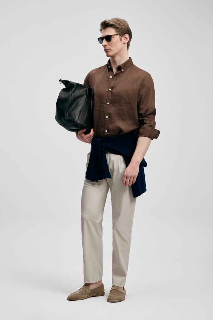 LUFİAN Erkek Rahat Kesim Keten Gömlek 111010654 - K.KAHVE