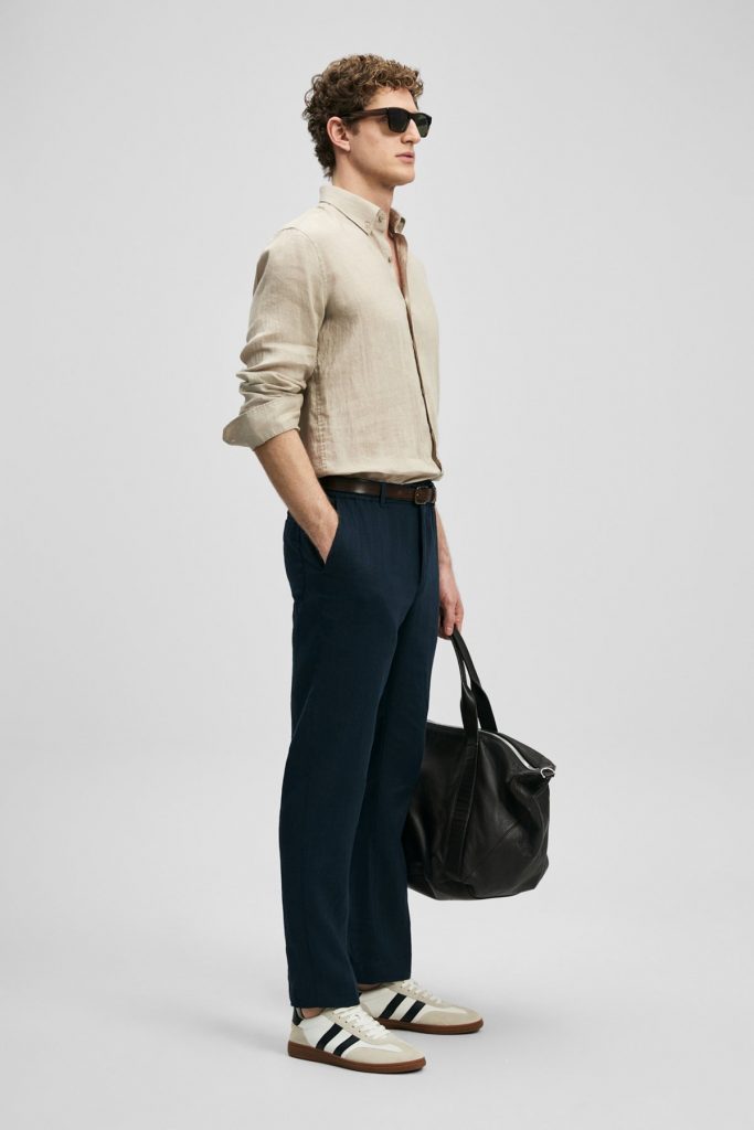 LUFİAN Erkek Rahat Kesim Keten Gömlek 111010654 - BEJ