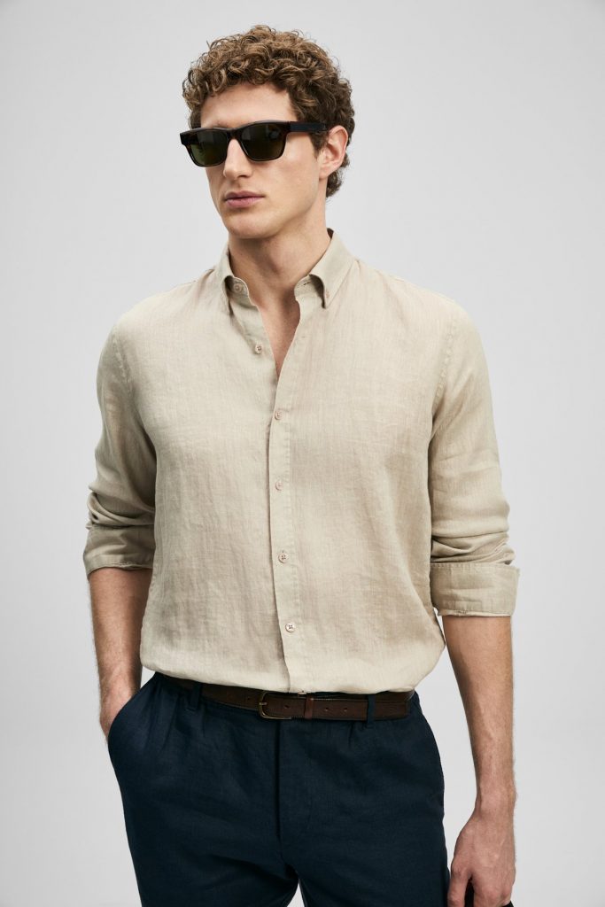 LUFİAN Erkek Rahat Kesim Keten Gömlek 111010654 - BEJ