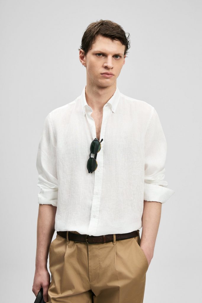 LUFİAN Erkek Rahat Kesim Keten Gömlek 111010654 - Beyaz