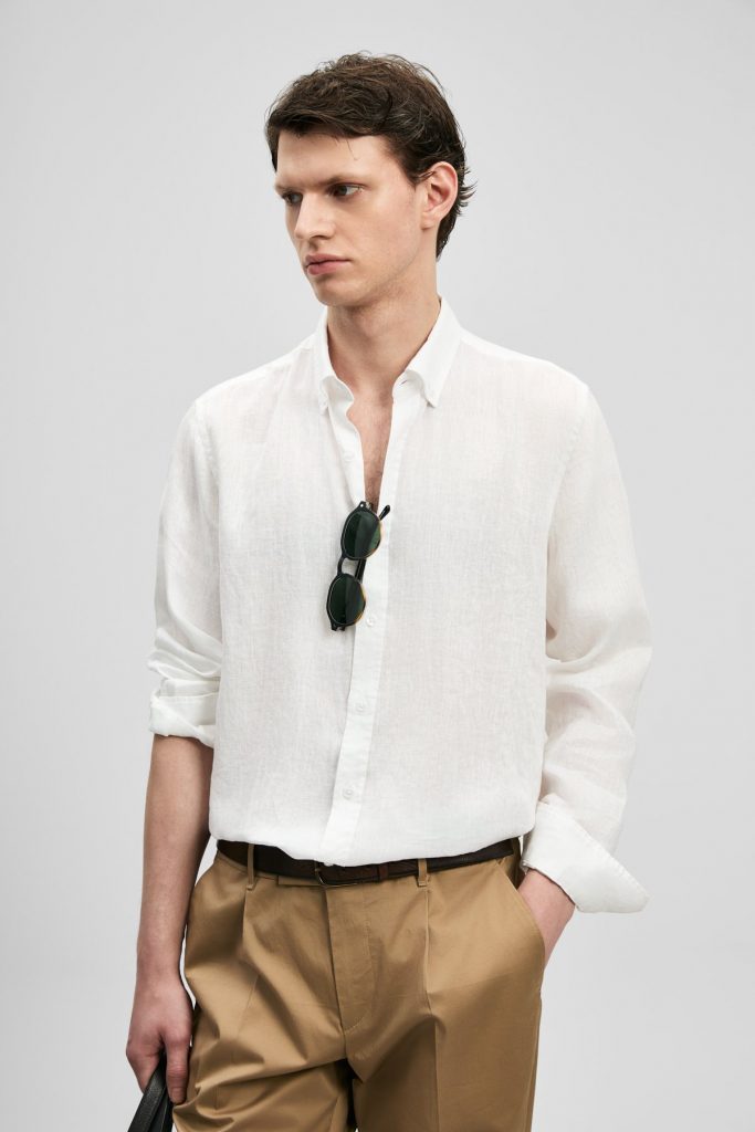 LUFİAN Erkek Rahat Kesim Keten Gömlek 111010654 - Beyaz