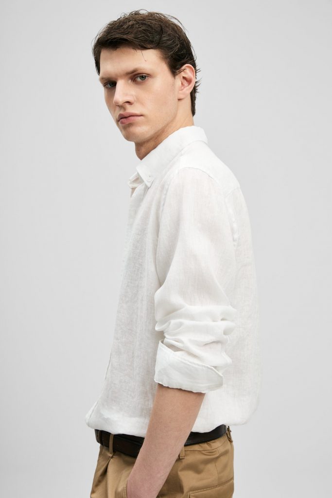 LUFİAN Erkek Rahat Kesim Keten Gömlek 111010654 - Beyaz