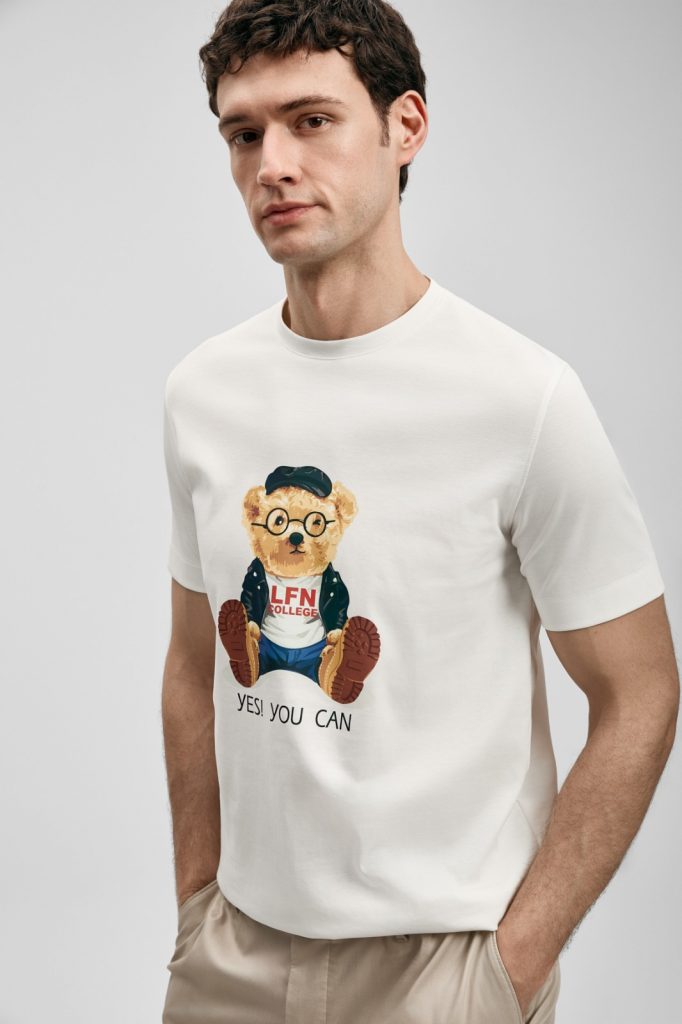 LUFİAN Teddy Modern Grafik T- Shirt 111020305 - KIR.BEYAZ