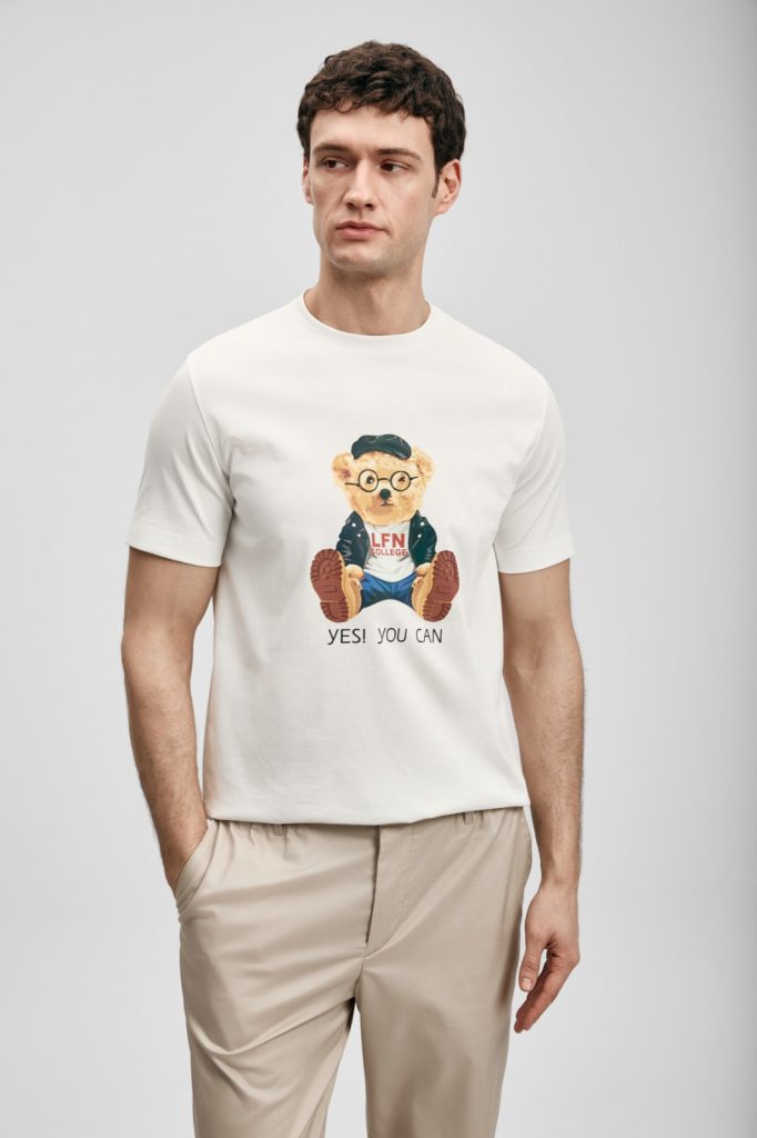 LUFİAN Teddy Modern Grafik T- Shirt 111020305 - KIR.BEYAZ