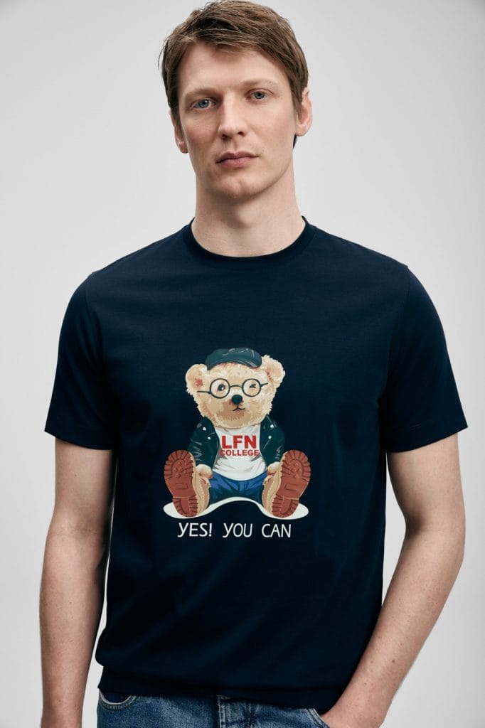 LUFİAN Teddy Modern Grafik T- Shirt 111020305 - Lacivert
