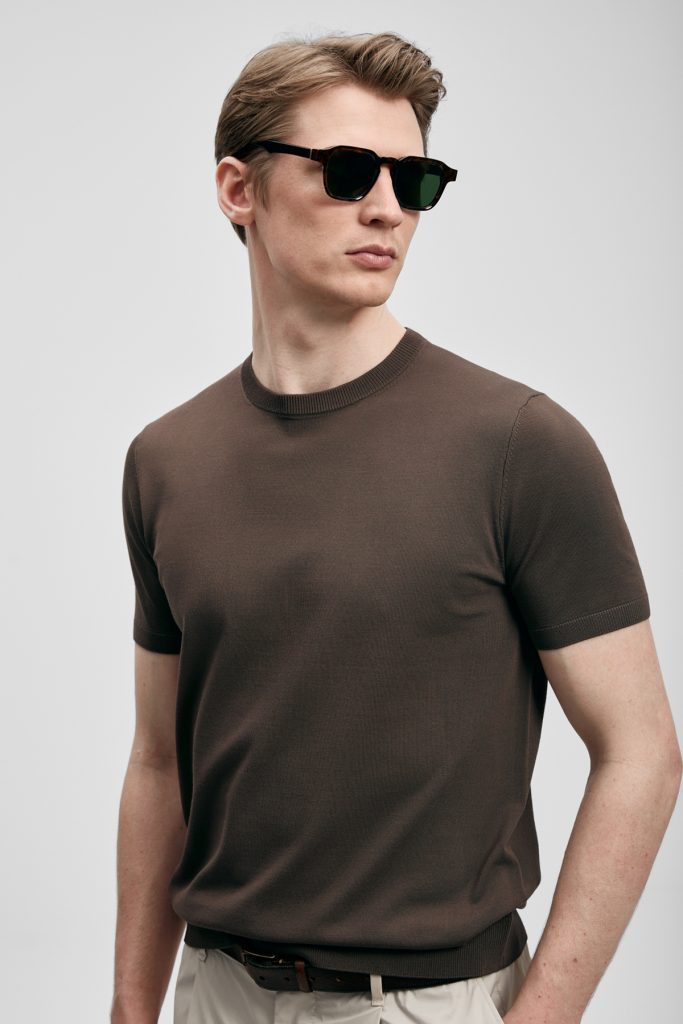 LUFİAN Sıfır Yaka Basic Tişört 111090156 - kahve