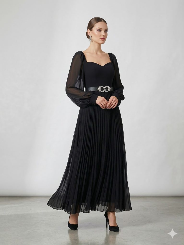 MALL OF BAZAAR Kolları Tül Detaylı Kemerli Elbise  2455