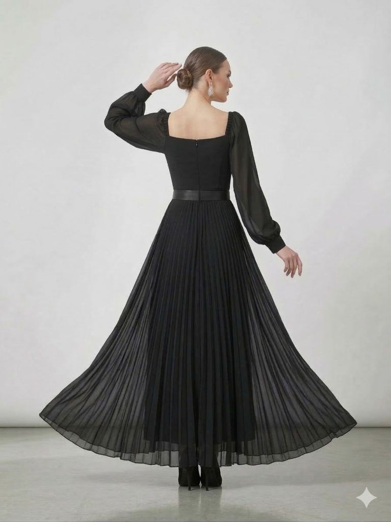 MALL OF BAZAAR Kolları Tül Detaylı Kemerli Elbise  2455