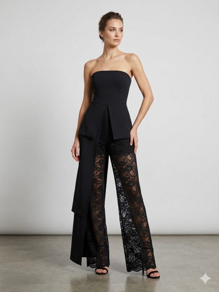 MALL OF BAZAAR Dantel Detaylı Tulum 3426 - Siyah