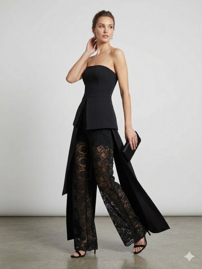 MALL OF BAZAAR Dantel Detaylı Tulum 3426 - Siyah