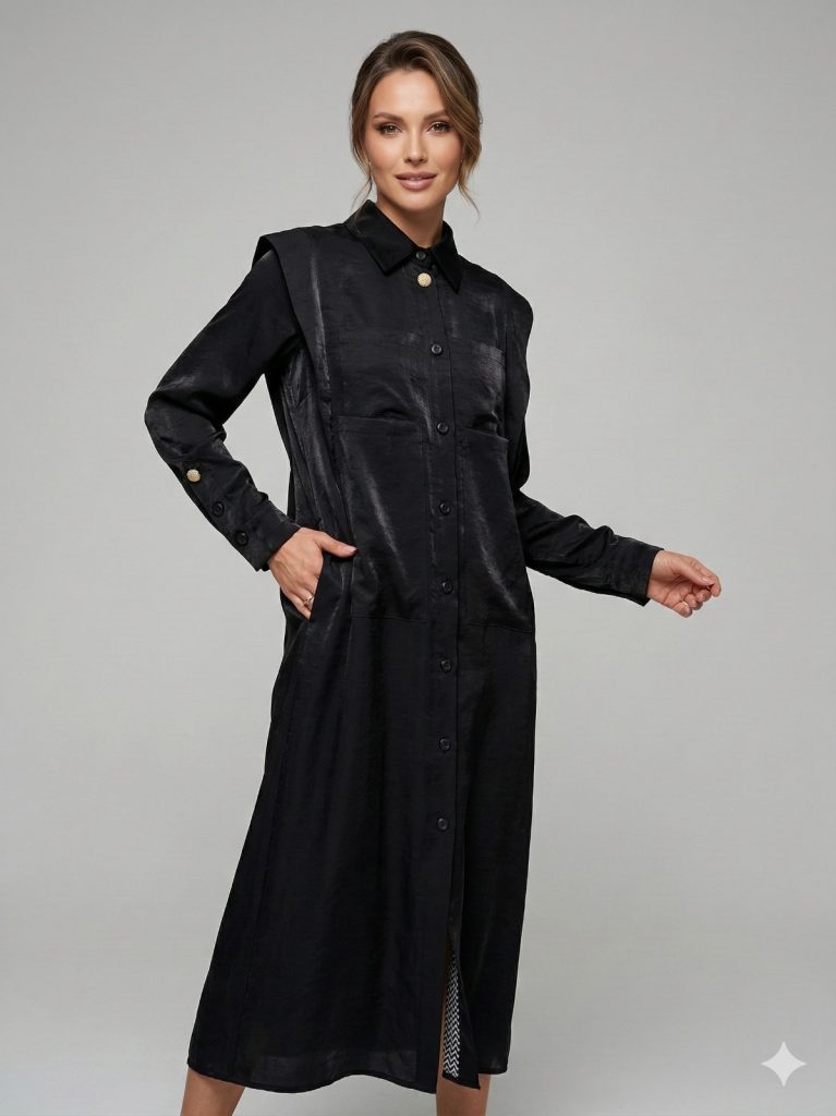 MASCARA Cep Detaylı Aksesuarlı Uzun Tunik 1111 - Siyah