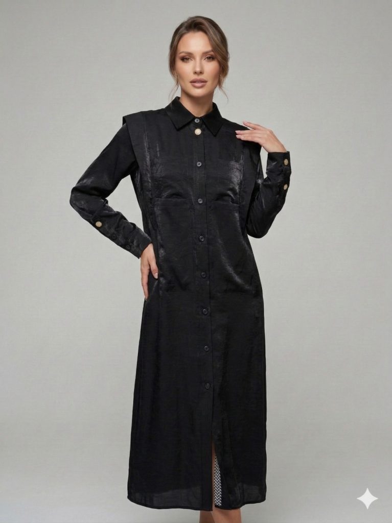 MASCARA Cep Detaylı Aksesuarlı Uzun Tunik 1111 - Siyah