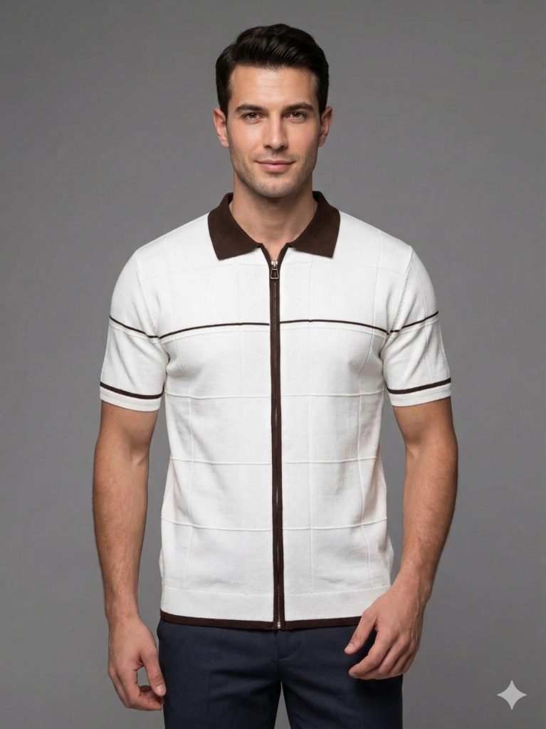 MCR Çizgi Detaylı Triko Tişört 11249 - EKRU