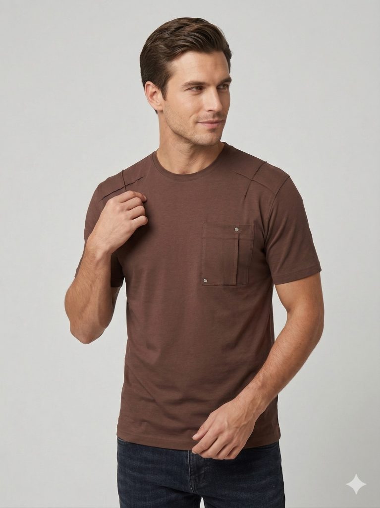 MCR Kendinden Çizgi Detaylı Tişört 36876 - kahve