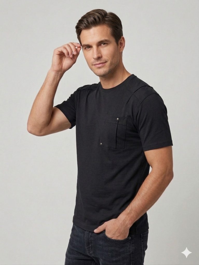 MCR Kendinden Çizgi Detaylı Tişört 36876 - Siyah