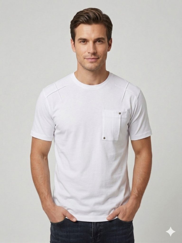 MCR Kendinden Çizgi Detaylı Tişört 36876 - Beyaz