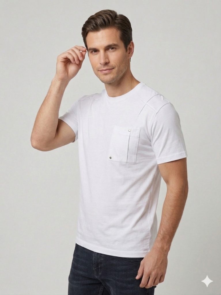 MCR Kendinden Çizgi Detaylı Tişört 36876 - Beyaz