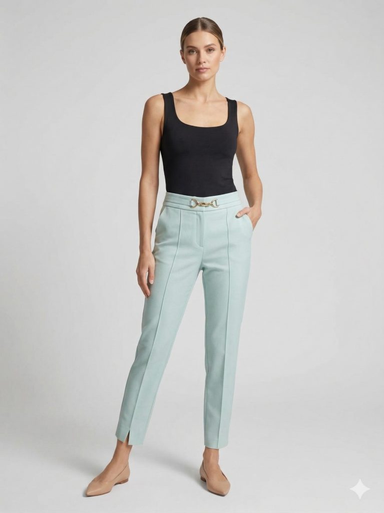 MEZZURA Önü Tokalı Pantolon 2165 - mint